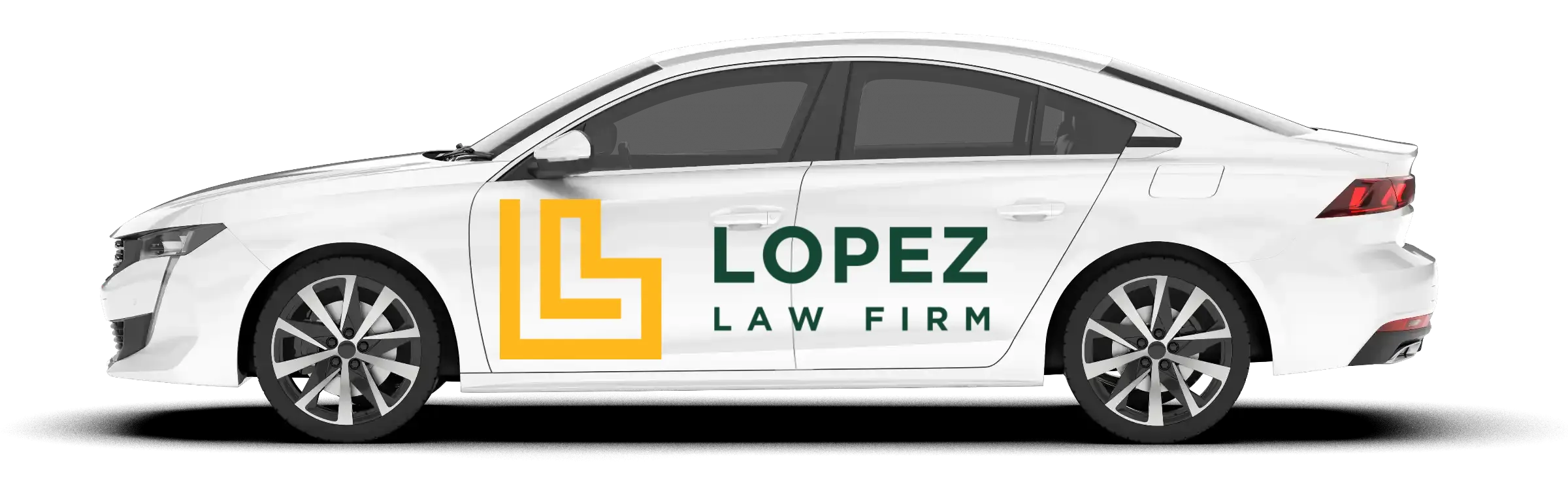 car in profile with Lopez Law Firm logo